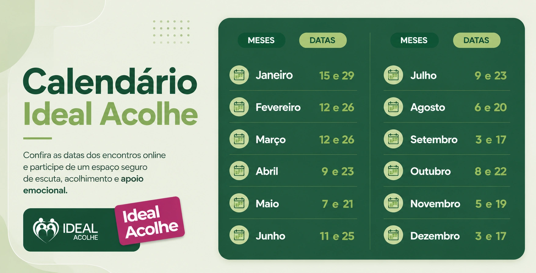 Calendário Ideal Acolhe